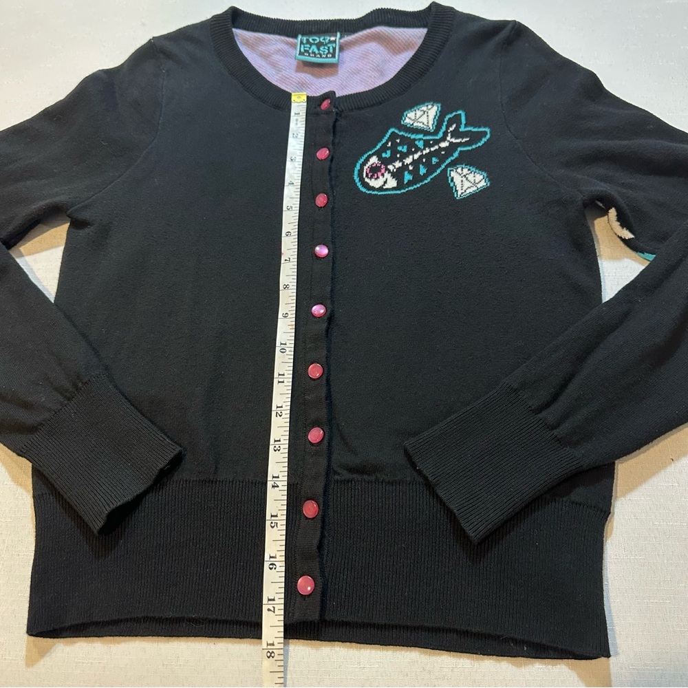 Too Fast Brand Skeleton Cat Cardigan Goth Punk Black Large - Picture 5 of 11
